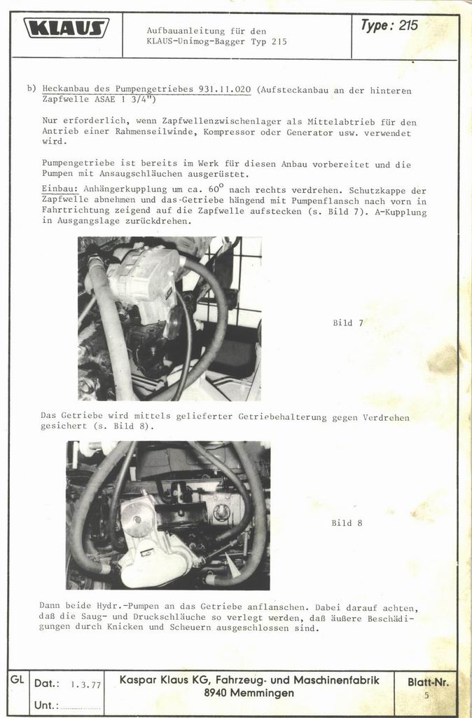 Aufbauanleitung Pumpengetriebe für Klausbagger 215