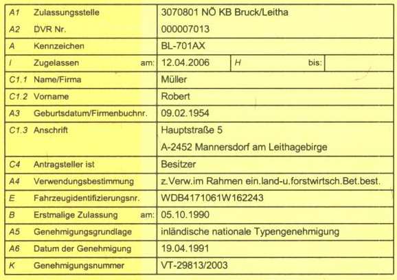 Zulassungsschein vom 417 mit Fehlern, Teil 1