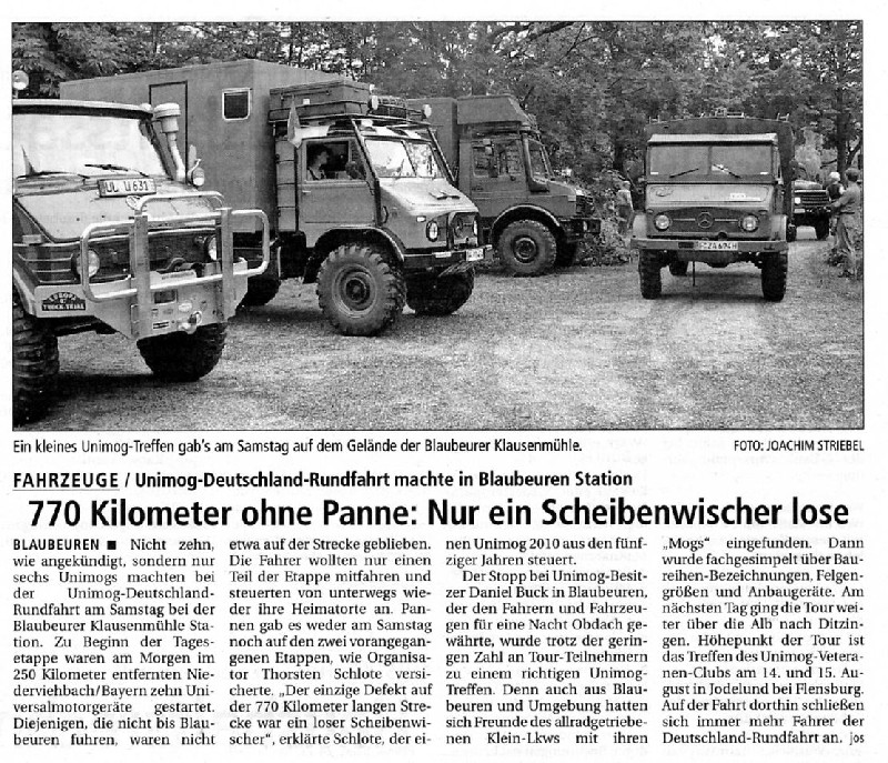 Die Tour in Blaubeuren. Artikel in der Regionalpresse.