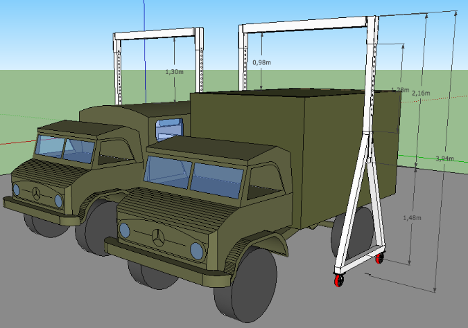 Portalkran Unimog mit kleinen / groÃŸen Koffer